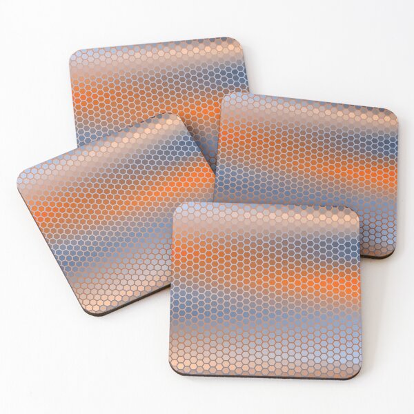 Blue Orange Brown Hexagon Pattern Coasters (Set of 4)