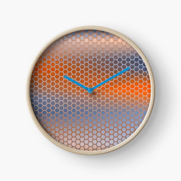 Blue Orange Brown Hexagon Pattern Clock