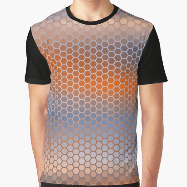 Blue Orange Brown Hexagon Pattern Graphic T-Shirt