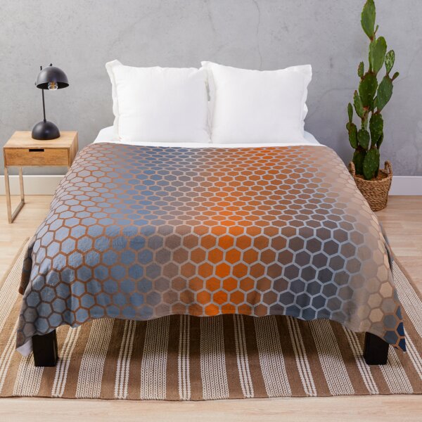 Blue Orange Brown Hexagon Pattern Throw Blanket