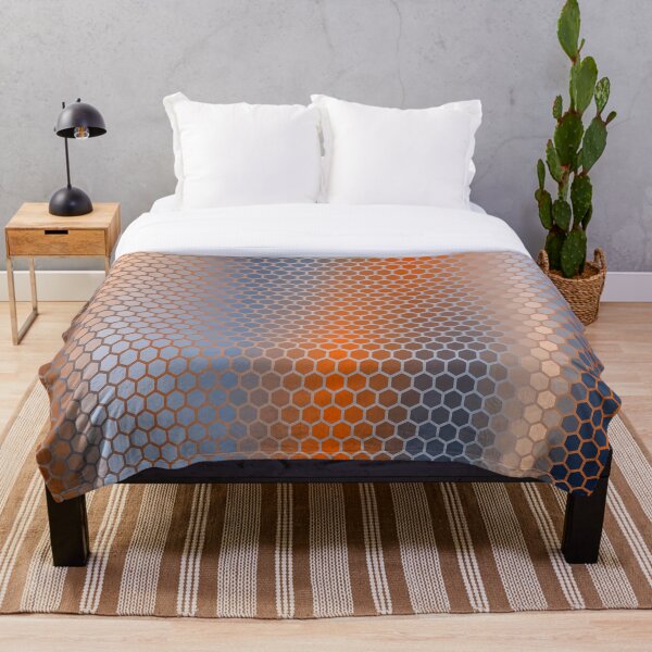 Blue Orange Brown Hexagon Pattern Throw Blanket