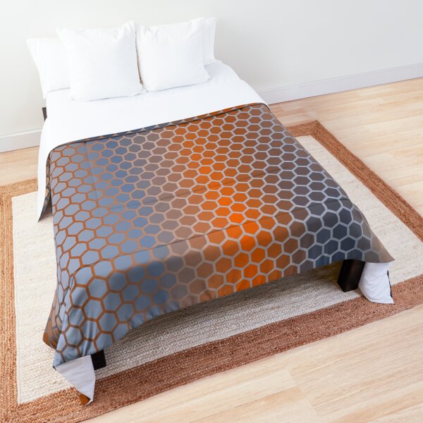 Blue Orange Brown Hexagon Pattern Comforter