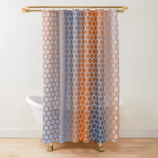 Blue Orange Brown Hexagon Pattern Shower Curtain