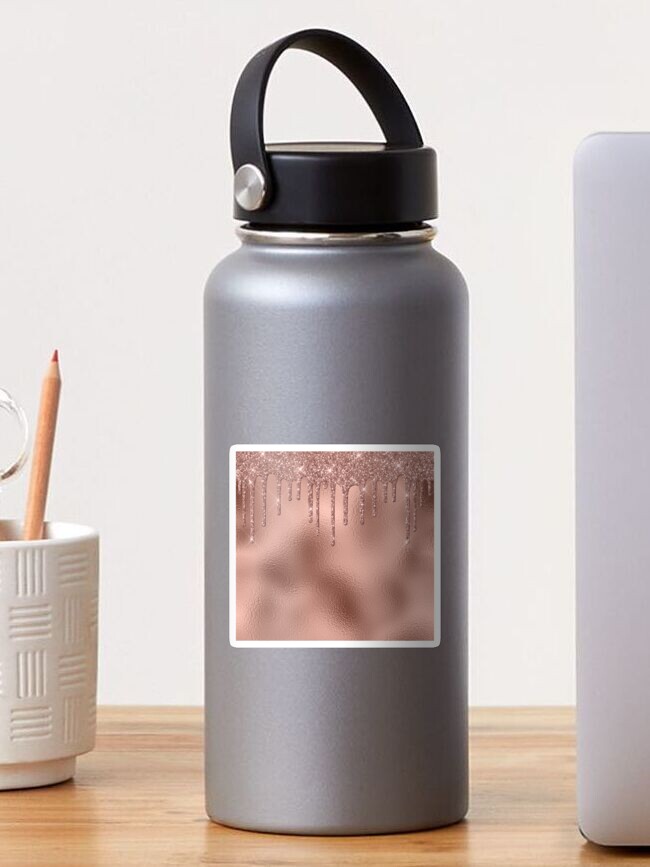 Girly Pink Glitter Drip Grey Monogram Thermal Tumbler