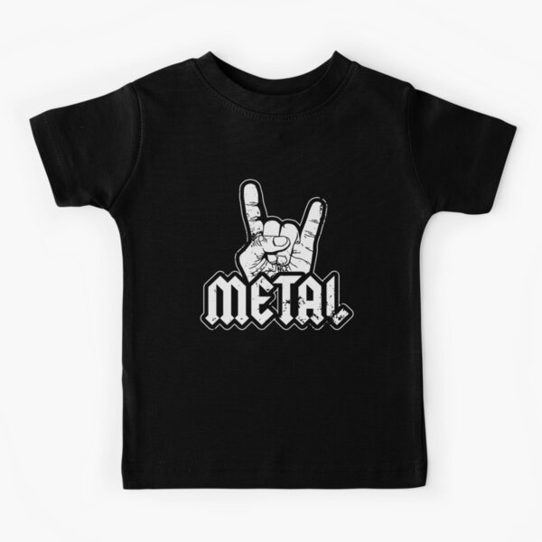 Heavy Metal Skull With Devil Horns Hand Kids T Shirt By Tshirtsbyms Redbubble - devil horns roblox