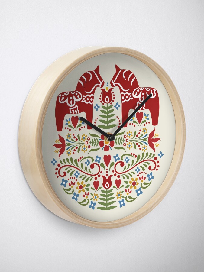 Alternate view of Scandinavian Dala Horse, Swedish Folk Art Clock