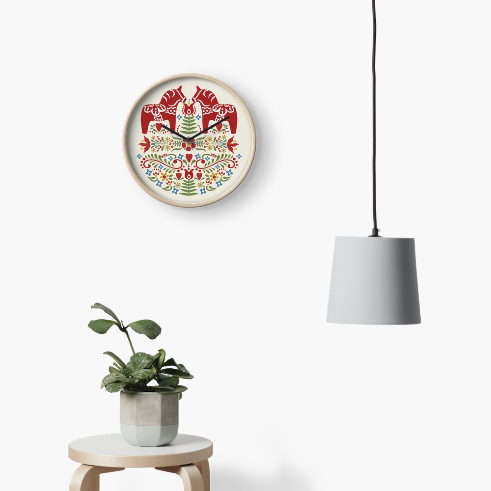 Scandinavian Dala Horse, Swedish Folk Art Clock