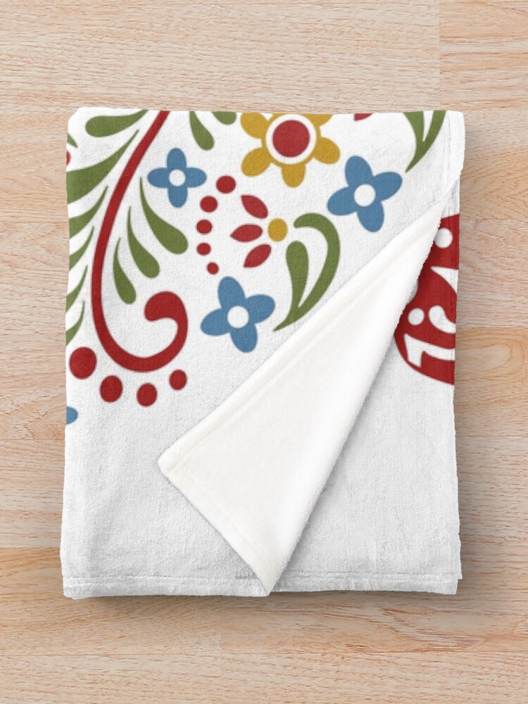 Alternate view of Scandinavian Dala Horse, Swedish Folk Art Throw Blanket