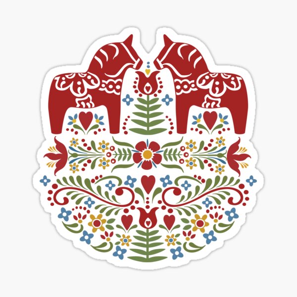 Scandinavian Dala Horse, Swedish Folk Art Sticker