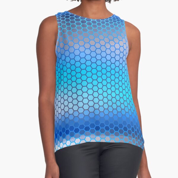 Blue Aqua Hexagon Pattern Sleeveless Top
