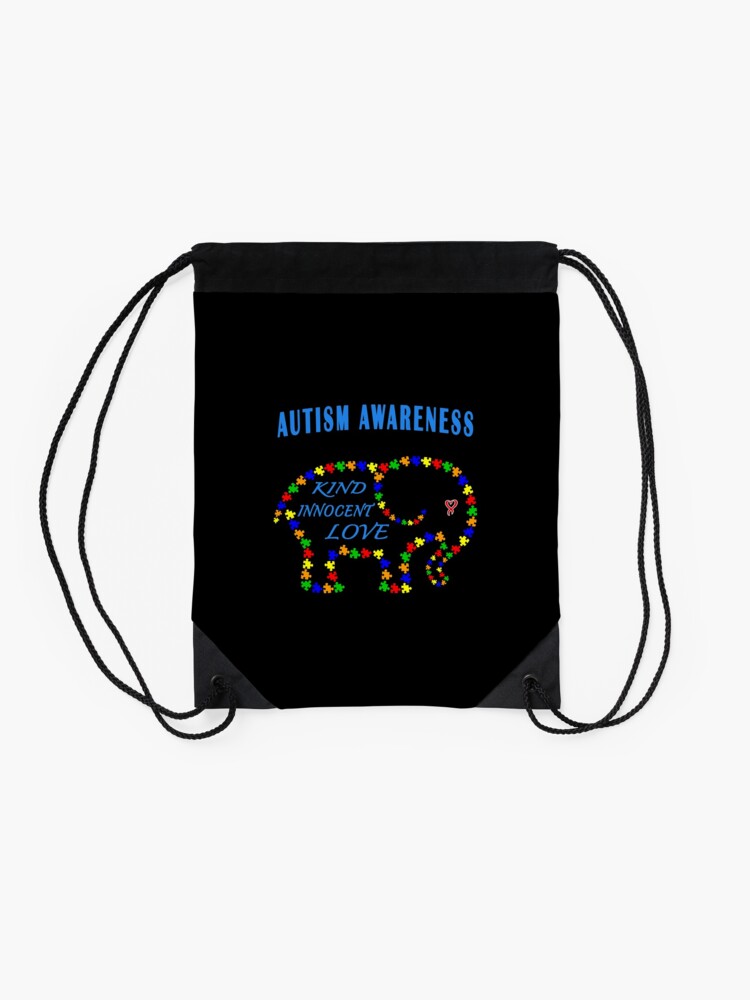 Alternate view of World Autism April Puzzle Heart Elephant Love Kids. Drawstring Bag