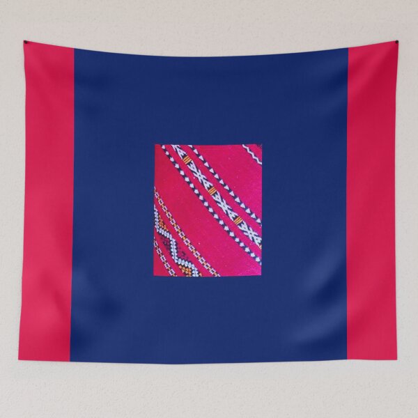 Item preview, SEMARA 8 carpet Morocco Berber crafts tradition blue pink pattern woven wool decoration designed and sold by dragonemma.