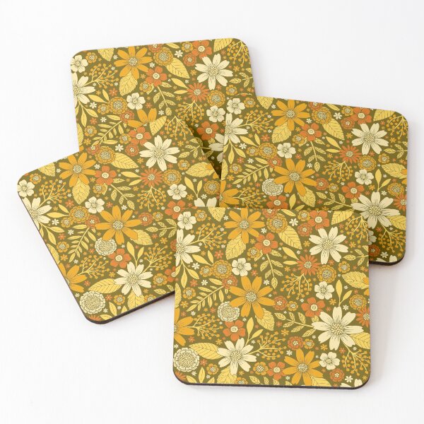 Item preview, 1970s Retro Flowers Pattern in Yellow, Orange & Olive Green designed and sold by somecallmebeth.