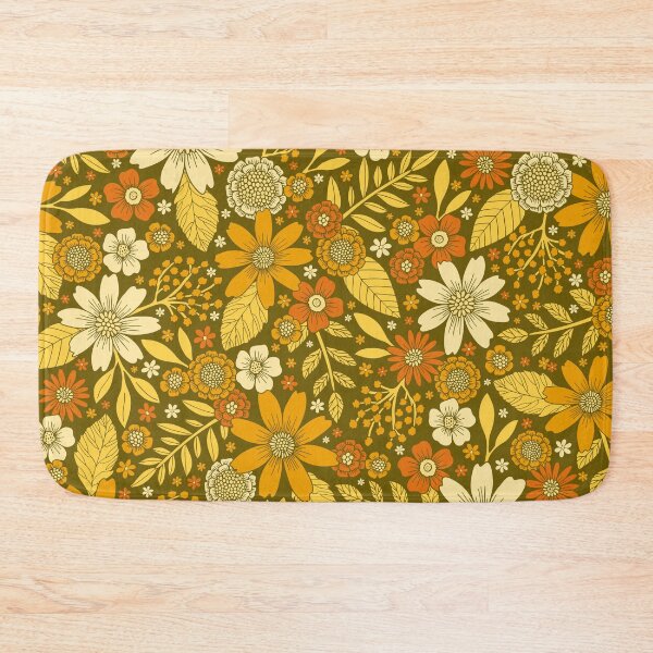 Item preview, 1970s Retro Flowers Pattern in Yellow, Orange & Olive Green designed and sold by somecallmebeth.
