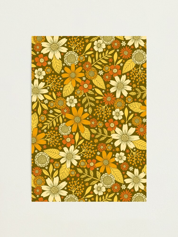 Retro 1970s Floral in Olive Green & Orange Socks for Sale by  somecallmebeth