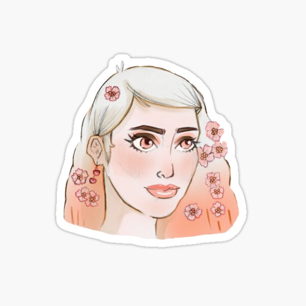 Cute Girl Sakura Cherry Blossom Flower Pink Hair Sticker Sticker