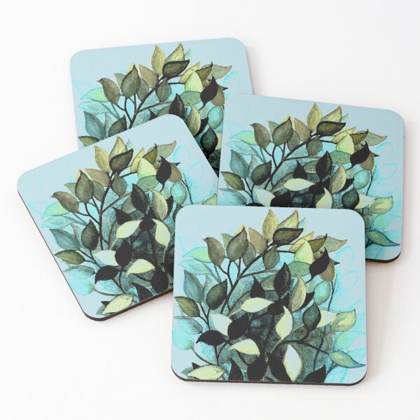 Item preview, Decorative leaves branches watercolor painting silver blue designed and sold by GittaG74.