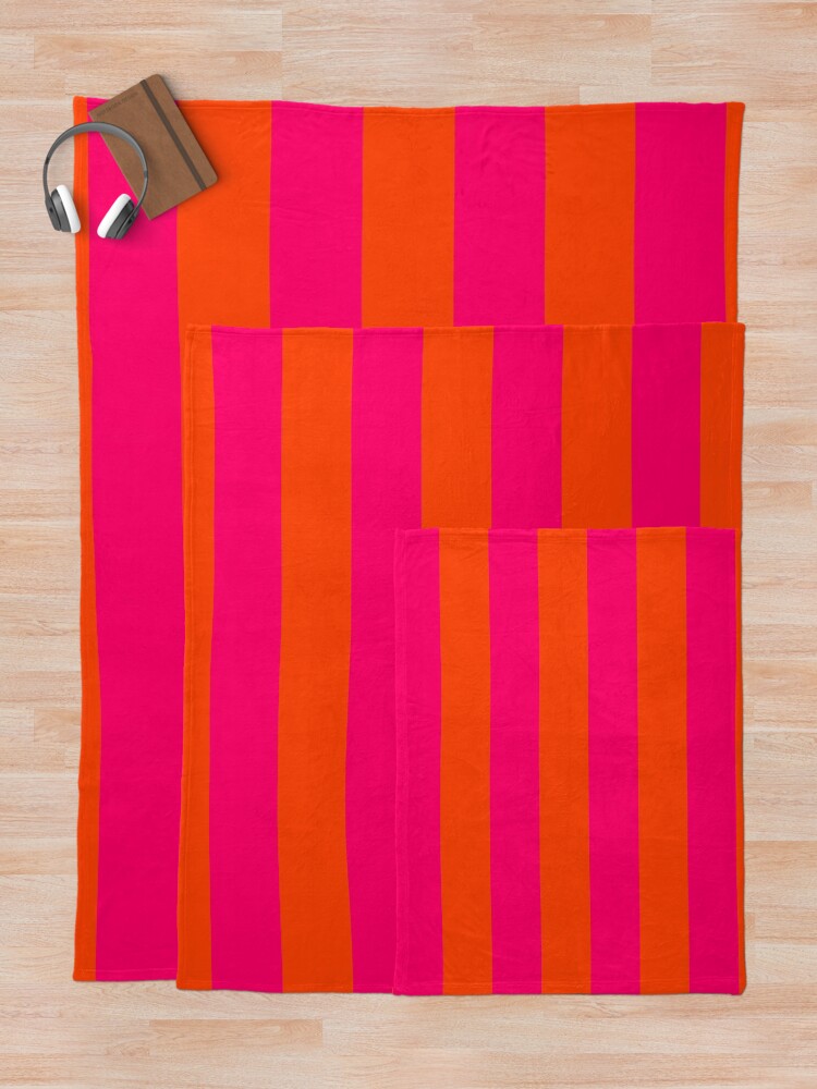 Alternate view of Bright Neon Pink and Orange Horizontal Cabana Tent Stripes Throw Blanket