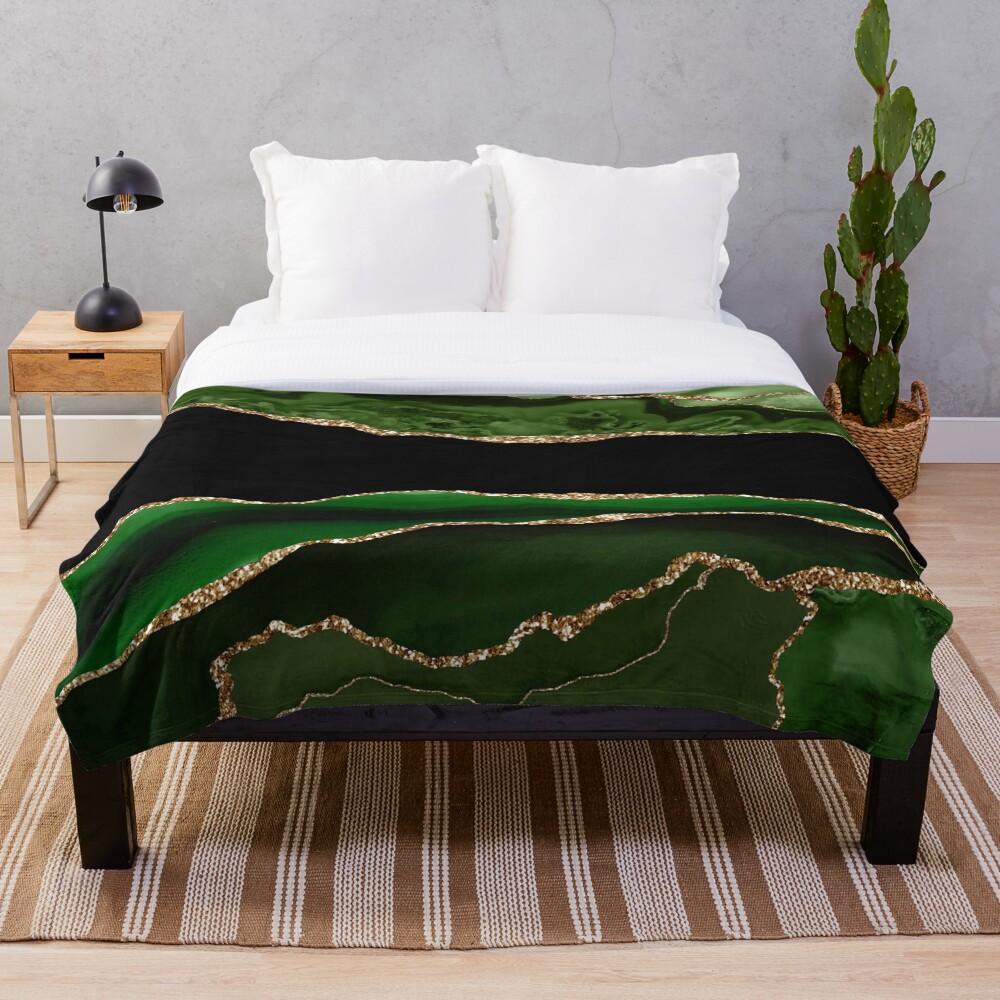 Emerald Green Malachite Marble Throw Blanket