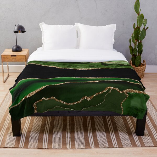 Emerald Green Malachite Marble Throw Blanket