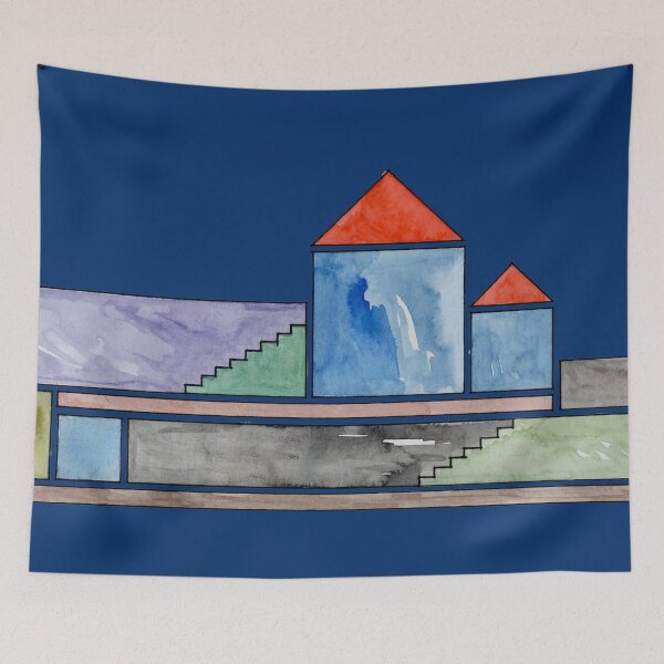 Item preview, Two Blue Houses With Red Roofs And Green Stairs on Deep Blue designed and sold by Istvan Ocztos.