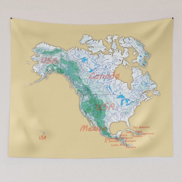 Item preview, Elevation Map for NORTH AMERICA topographic map of NORTH AMERICA with Major Lakes and Rivers designed and sold by mashmosh.
