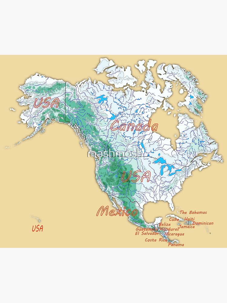 Elevation Map For NORTH AMERICA Topographic Map Of NORTH AMERICA With   Flat,750x,075,f Pad,750x1000,f8f8f8 