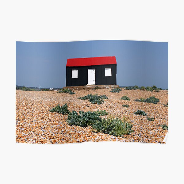 Beach Hut with a Red Roof Poster