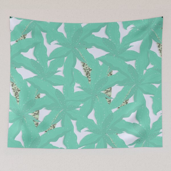 Item preview, Tropical Biscay Green Foliage Brilliant White Design designed and sold by NdesignTrend.