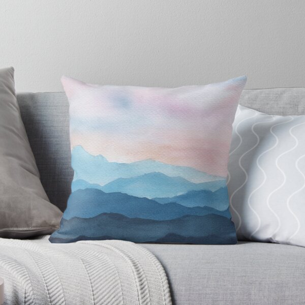 Blue Abstract Mountains Throw Pillow