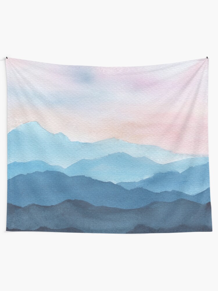 Alternate view of Blue Abstract Mountains Tapestry