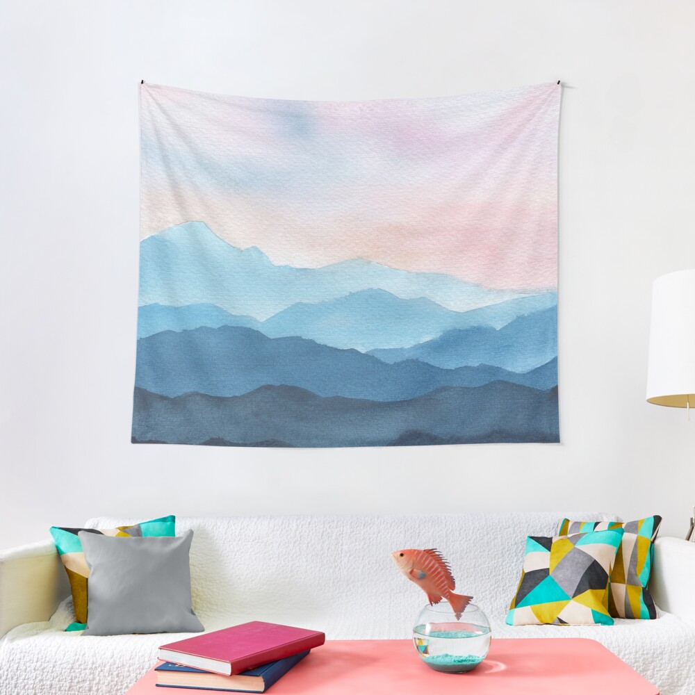 Blue Abstract Mountains Tapestry