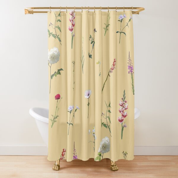 Flowers and herbs on light yellow Shower Curtain