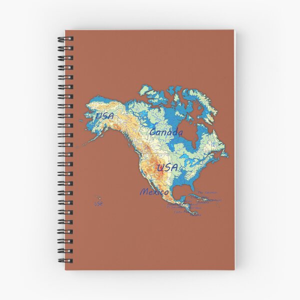 Item preview, map of NORTH AMERICA with relief topographic map of NORTH AMERICA with Major Lakes and Rivers, Country Borders  designed and sold by mashmosh.