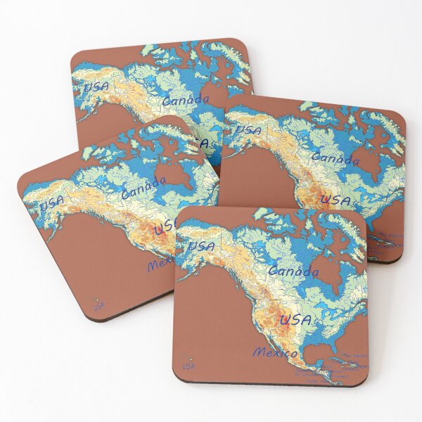 Item preview, map of NORTH AMERICA with relief topographic map of NORTH AMERICA with Major Lakes and Rivers, Country Borders  designed and sold by mashmosh.