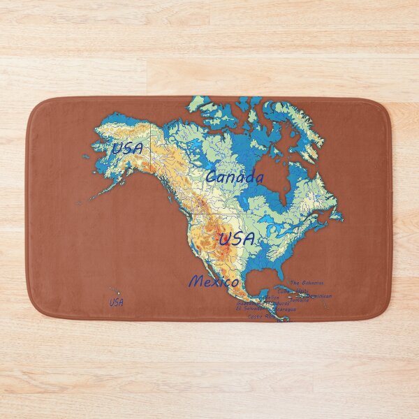 Item preview, map of NORTH AMERICA with relief topographic map of NORTH AMERICA with Major Lakes and Rivers, Country Borders  designed and sold by mashmosh.