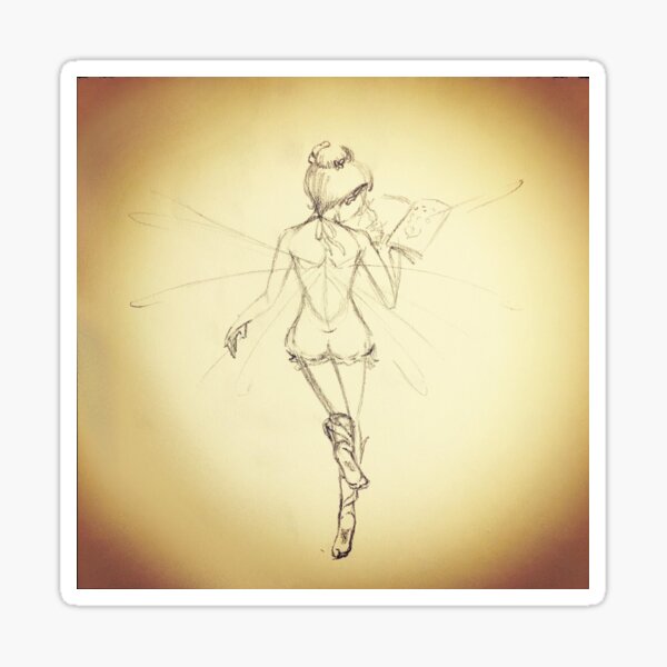 Flying Book Fairy Sketch Sticker
