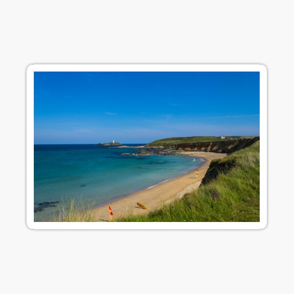 Photographic view of a sunny Godrevy Beach Cornwall Sticker