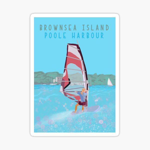 Poole Harbour, Brownsea Island windsurfer. Hand drawn Illustration Sticker
