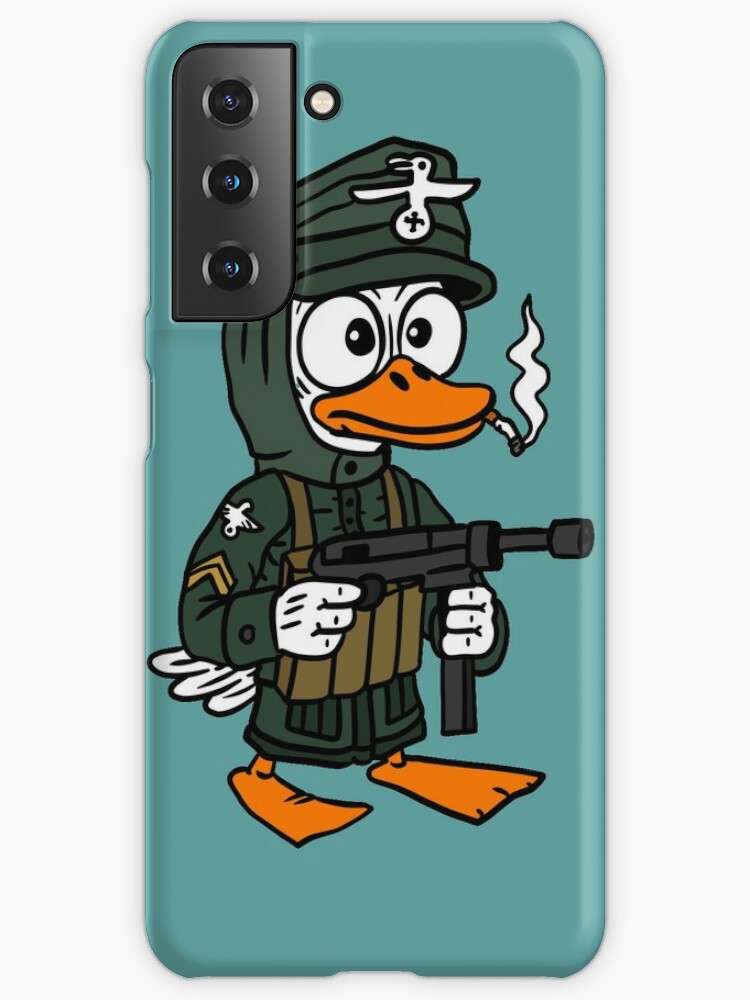 ww2 german duck. a cute and funny cartoon of a scared duck soldier. 
