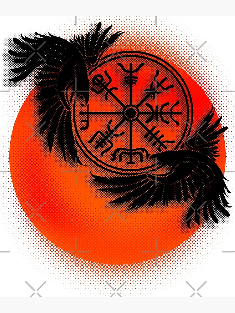 "Odins Raben mit Wikinger Kompass Tattoo Design" Poster von LuminOrb