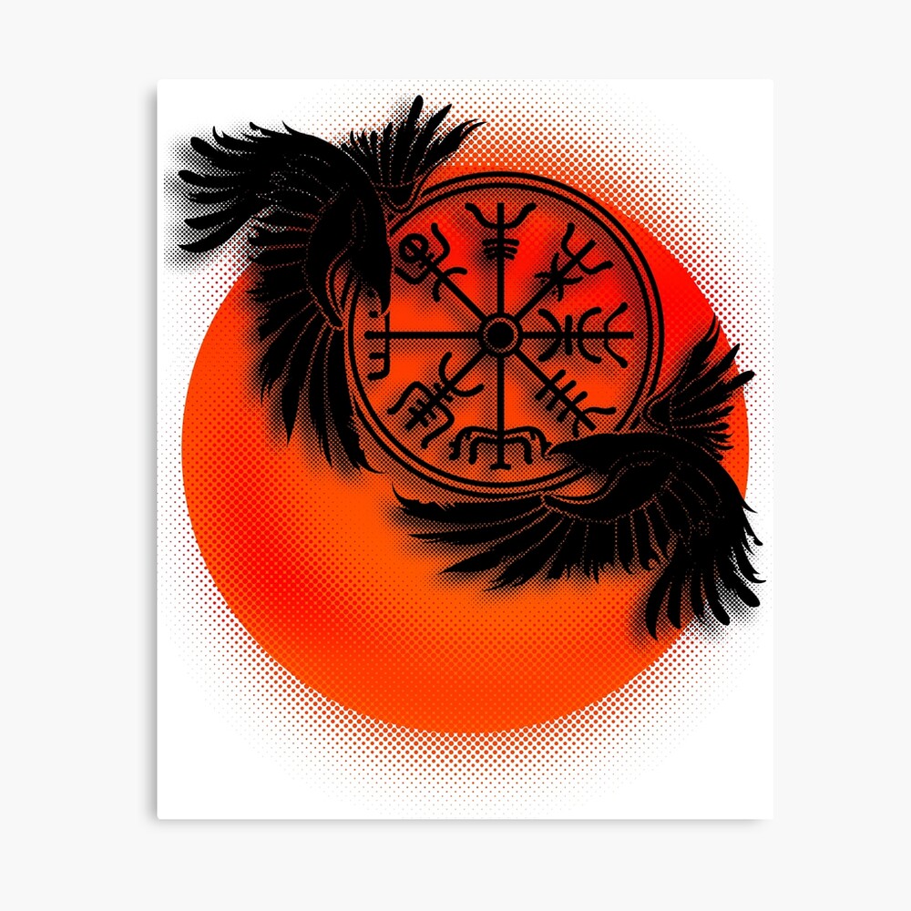 Odin S Raven With Viking Compass Tattoo Design Framed Art Print By Luminorb Redbubble