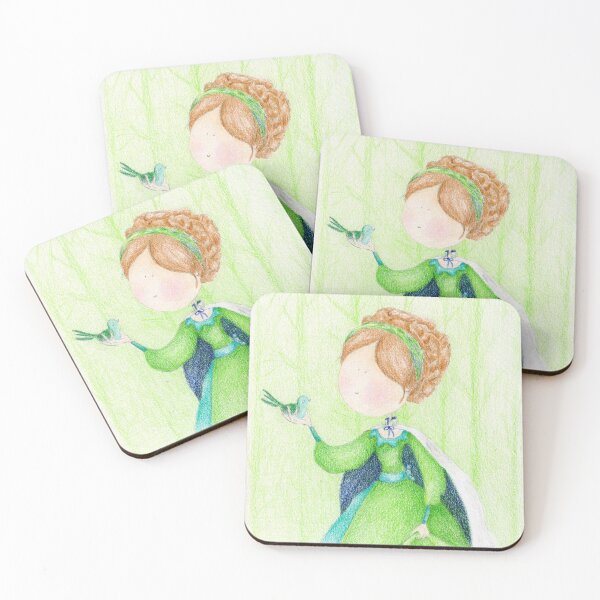 Item preview, Green little princess with a bird | colored pencils children art designed and sold by alisonsadler.