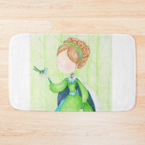 Item preview, Green little princess with a bird | colored pencils children art designed and sold by alisonsadler.