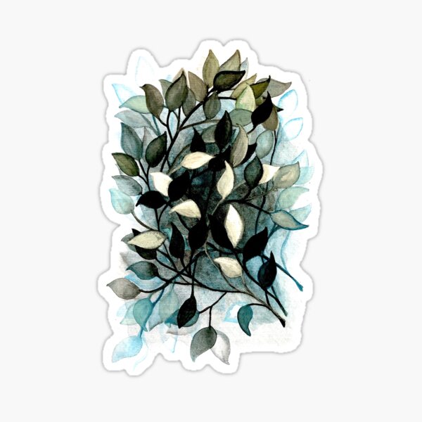 Decorative leaves branches watercolor painting silver blue beige Sticker