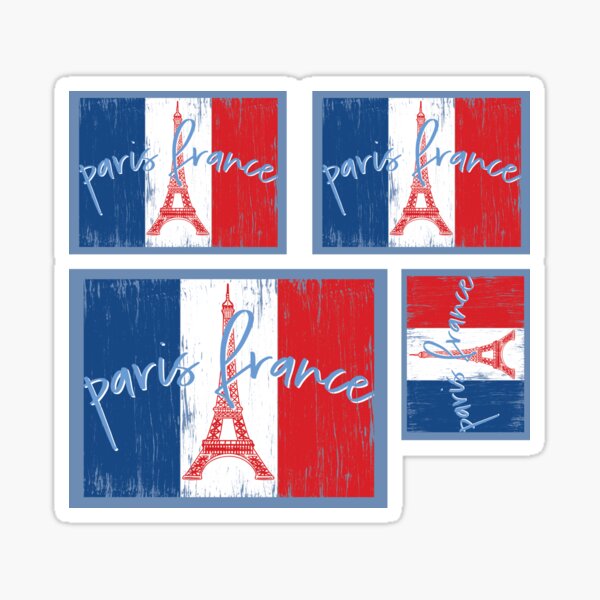 Paris France, Eiffel Tower, French Flag Distressed Vintage Souvenir Sticker