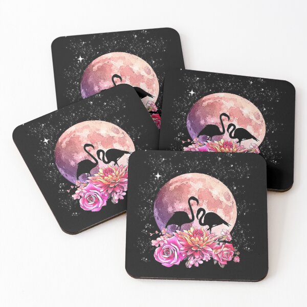 Item preview, watercolor Flowers pink moon and flamingo designed and sold by Collagedream.
