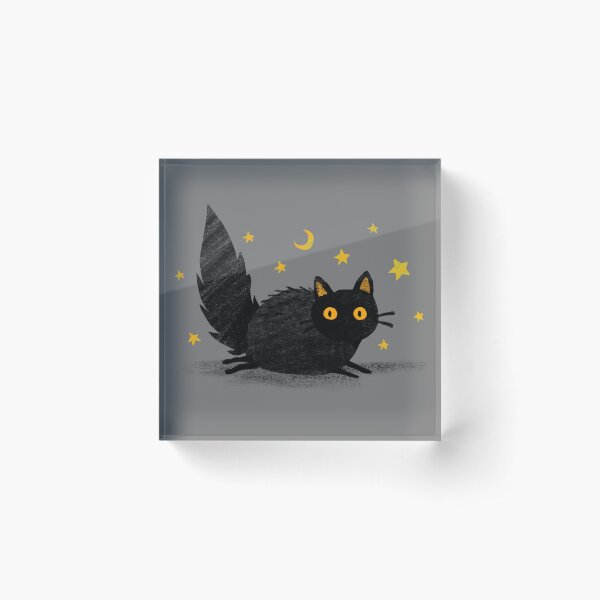 Fluffy Black Yellow Eyed Cat Acrylic Block