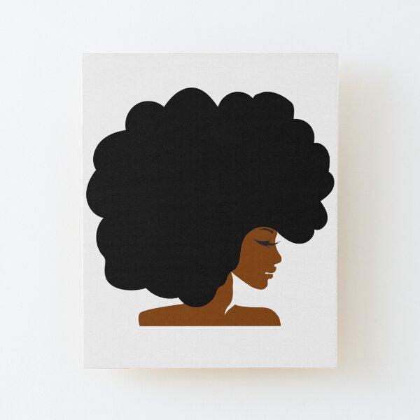 Big Curly Afro Natural Hair Black Woman Wood Mounted Print