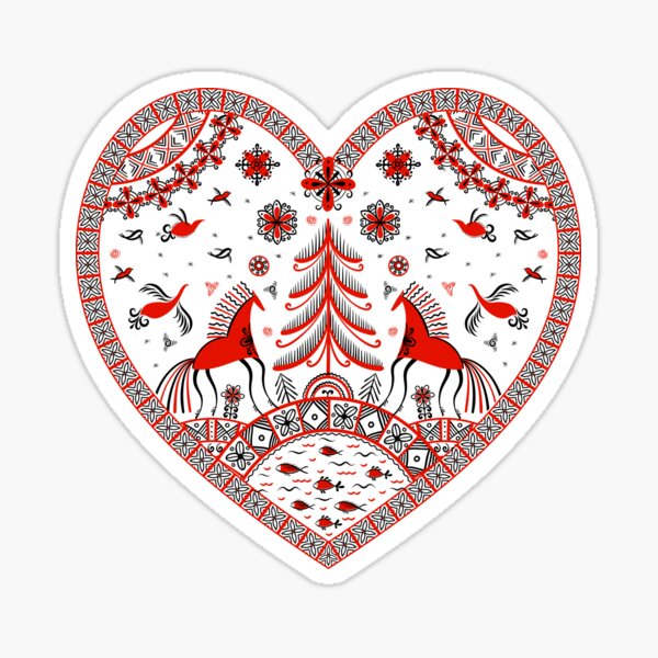 Decorative heart in the style of Mezen painting. Sticker